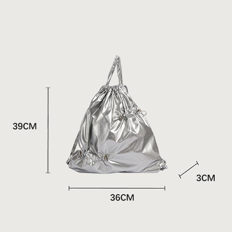 New Silvery Drawstring Double Shoulder Bag Women's Korean Lazy Tote Backpack Lightweight Easy-to-Carry Outdoor Sports Backpack AVE