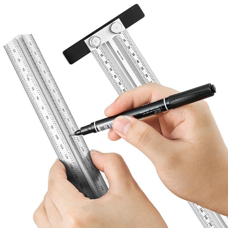 High-precision Scale Ruler T-type Hole Ruler Stainless Woodworking Scribing Mark Line Gauge Carpenter Measuring Tool