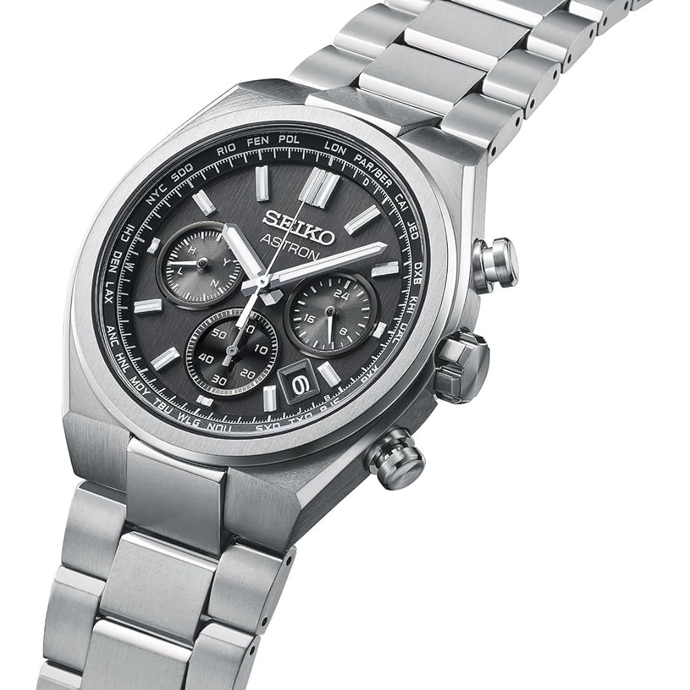 Seiko Astron Nexter Titanium Solar Radio-Controlled World Time Chronograph Watch, Black/Silver, SBXY097, Men's