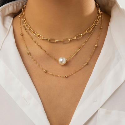 Accessories, Cold Wind Multi-layer Pearl Necklace Women, Simple Bead Chain Metal Chain Collarbone Chain Neck Chain