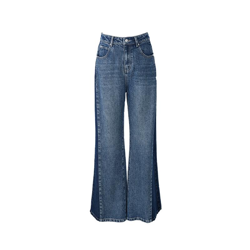 Extended wide leg jeans for women, Lyocell collision loose flesh blocking straight leg pants