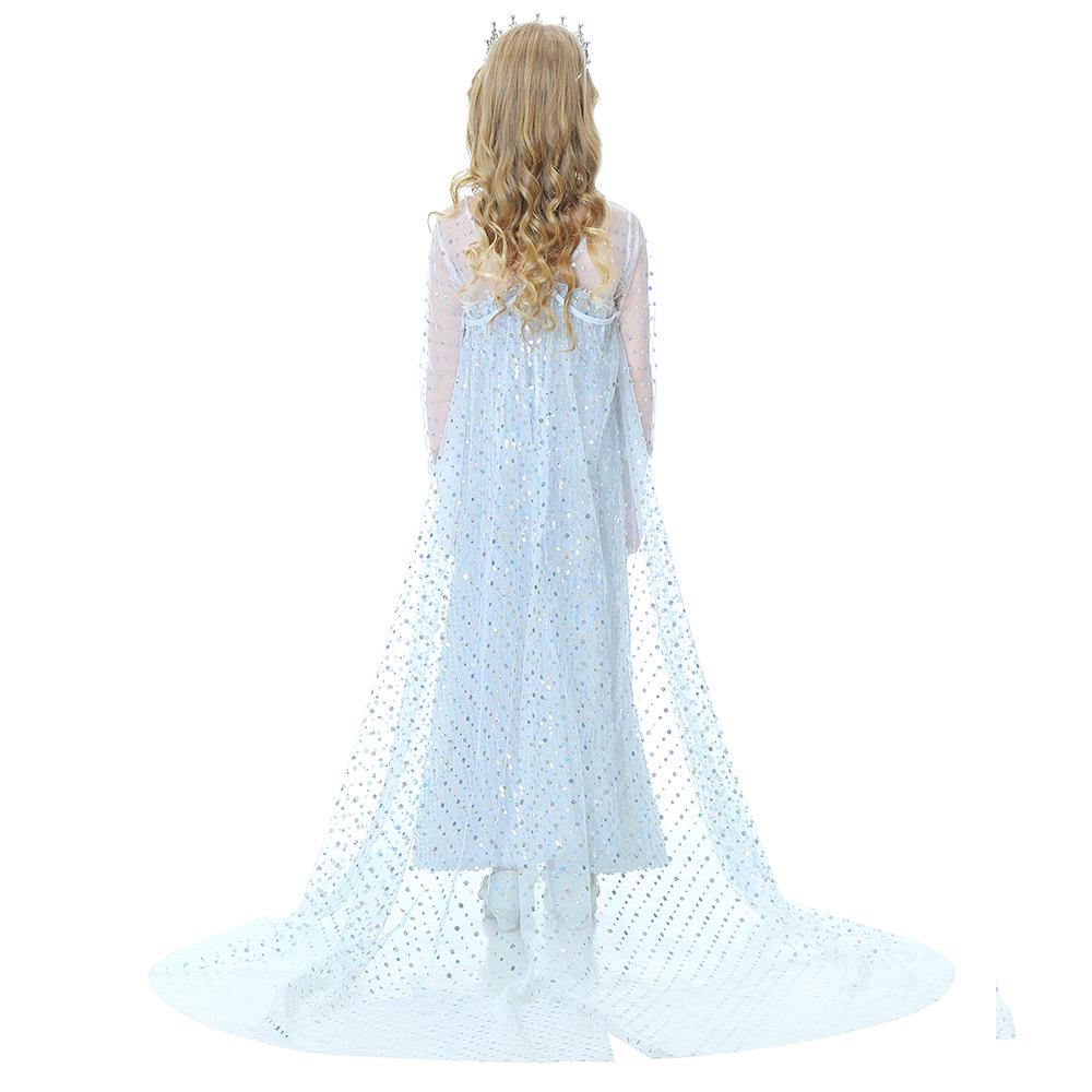 Frozen Elsa 2025 Princess Dress with Sequined White Dress and Detachable Cape