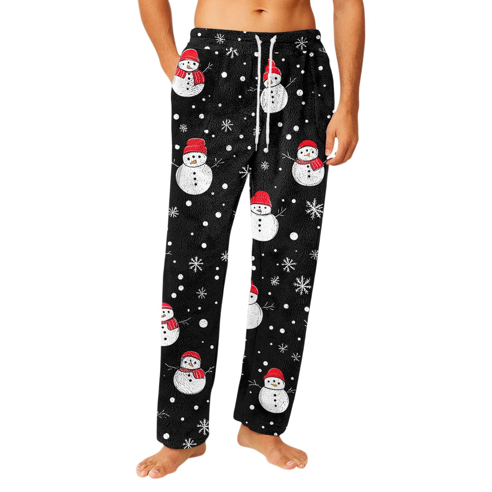 

Men s Drawstring Pocket Flannel Pants Homewear Sleep Pants L чорний