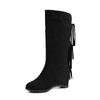 Mid Calf Fringe Boots Women with Hidden Heel 2025 Flock Height Increasing Shoes for Wide Calf Size 33-44