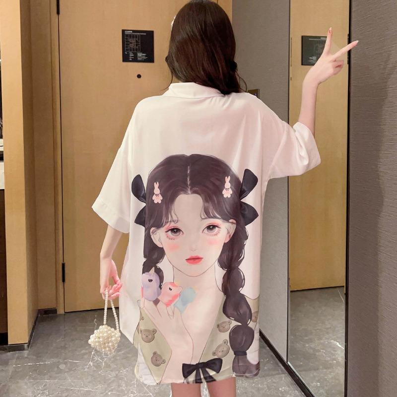 

Сексуальная ночная рубашка женская кардиган юбка средней длины студенческая домашняя одежда свободные лацканы ночные рубашки можно носить на улице женские ночные рубашки 2XL