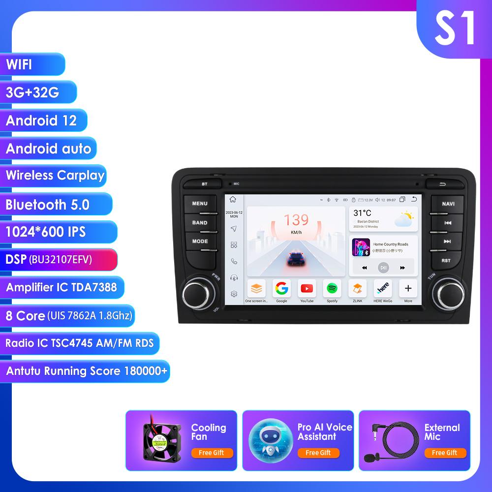 OSSURET 8Core DSP Car Multimedia Player for RS3 Sportback A3 8P S3 2003-2013 Carplay 4G Autoradio RDS GPS BT 4G-LTE WiFi AI  Intelligent Navigation