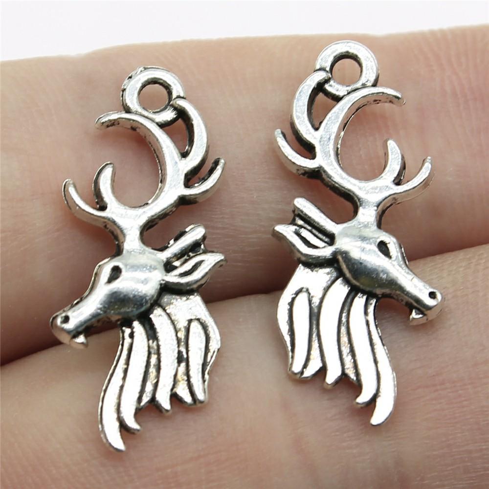 10pcs  Charms Christmas Deer Sika Antique Bronze Silver Color Pendants Making DIY Handmade Tibetan Silver Color Jewelry
