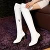 2025 Pure Color Elastic Pu Knee Boots Plus Size Round Toe Thick Heel Side Zipper Warm Inner Sleeve Slip On Long Women's Boots