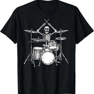 Skeleton Percussionist Drummer Halloween Rock & Roll Music T-Shirt