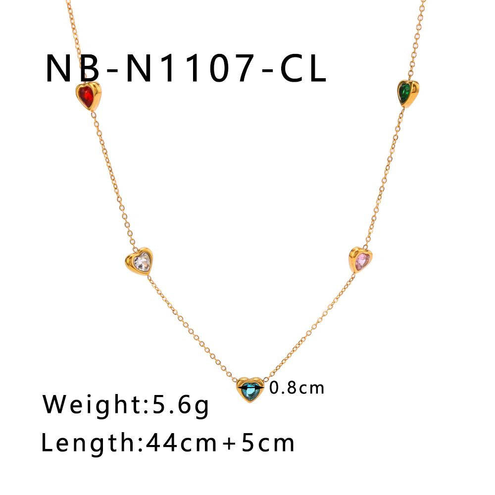 Zirconia Love Necklace For Women Gold Color Stainless Steel Heart Charm Choker 50cm