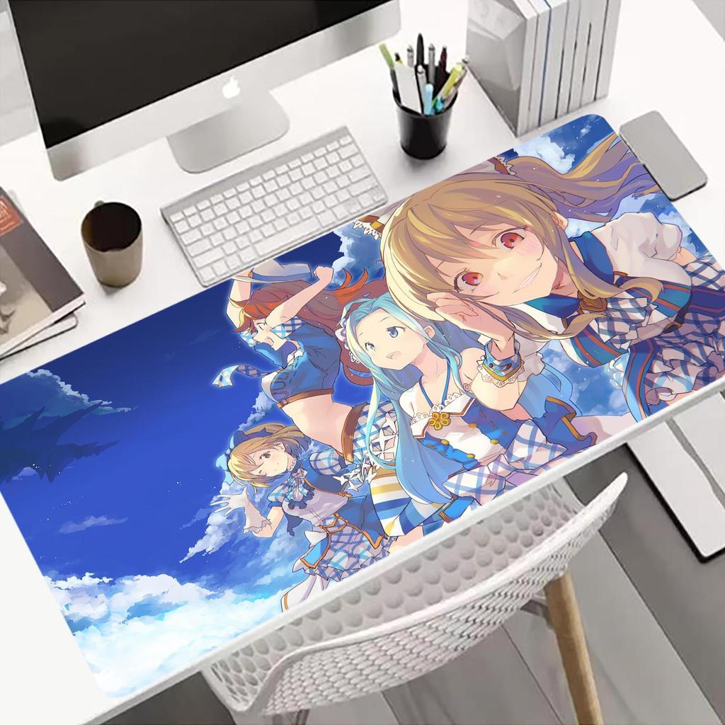 Gaming Mouse PadLarge Size Desk Mat Antislip BaseStitched EdgesCool Blue Underwater Anime Girl with Bubbles Printfor Gamer