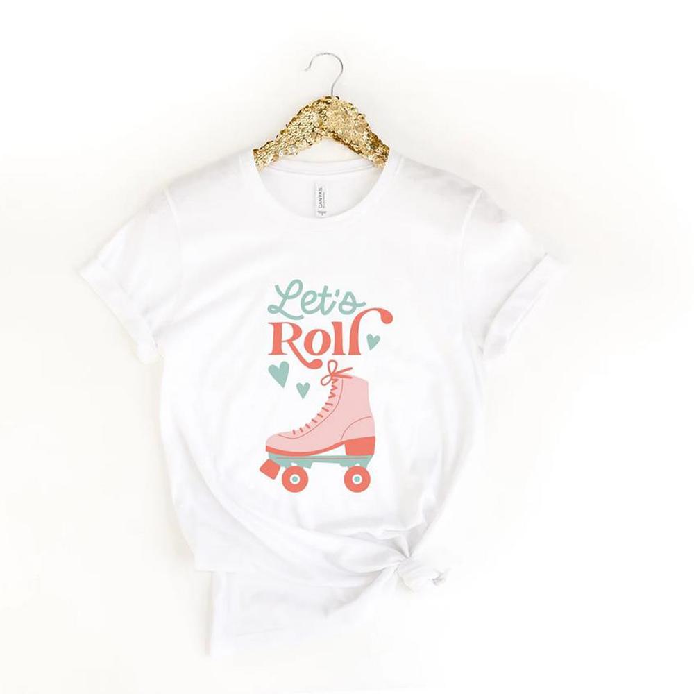 Lets Roll Shirt Fun Roller Skate Shirts Retro Summer Kid Tshirt 80s Kid Tee 90s Kid Tees Women Summer Retro Short Sleeve Tops