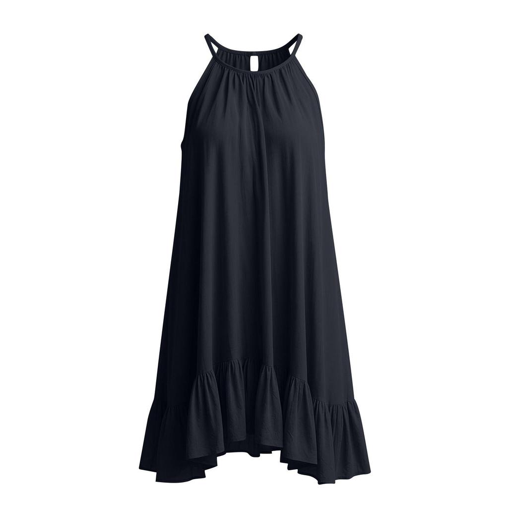 Spring Summer Sleeveless Pleated Halter Vacation Dress for Women