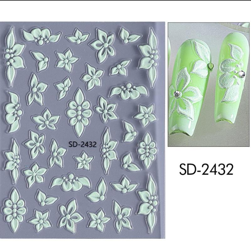 

5D Тисненые Цветочные Наклейки для Ногтей Элегантные Дизайны с Белыми, Зелеными и Синими Лепестками Акриловые Весенне-Летние Цветочные Самоклеящиеся Слайдеры Декор