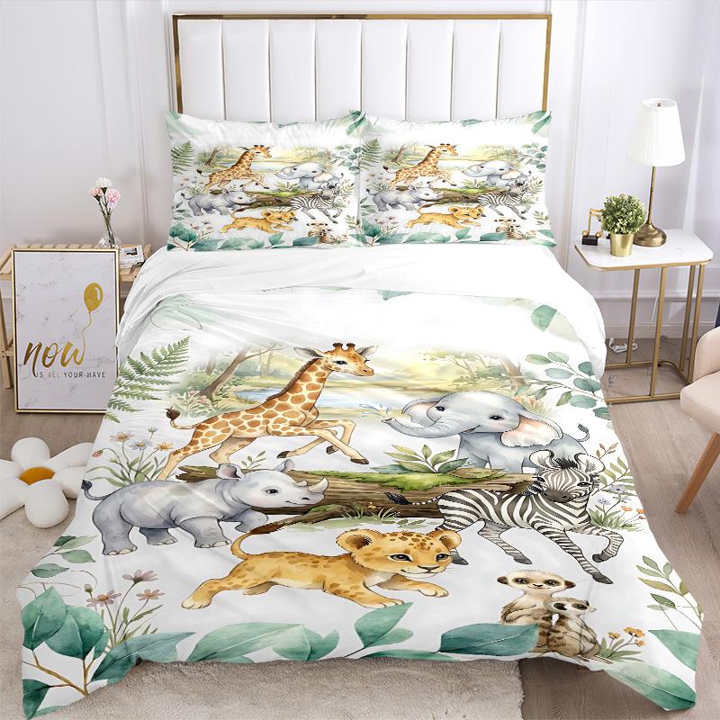 Safari Animals Adventure Print 3Pcs Bedding Setduvet Cover With 2 Bedropillowcase Home Birthday Gift
