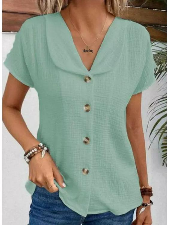 2025 Summer Women's Solid Color Short Sleeve Button Cardigan