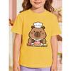 European sizes Girl's Chef Capybara Pattern Short-Sleeve T-Shirt, Kids' Summer Casual Top, Comfortable and Versatile, Suitable for Outerwear, Holidays