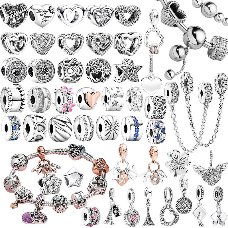 New Sparking Heart Clip Star Charm Beads Dangle Snake Fit Bracelet Necklace Beads For Diy Jewelry Women Gift
