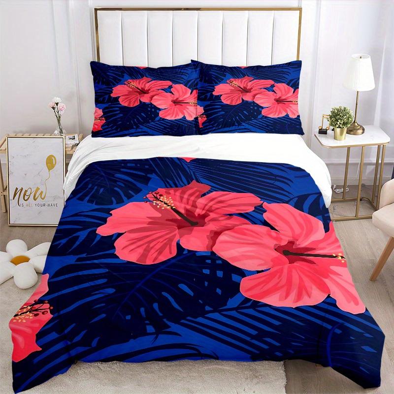 3pcs Tropical Flowers Bedding Set, Breathable and Soft, Suitable for All Seasons, Ideal for Home Use, Suitable for Bedroom Decor 21178