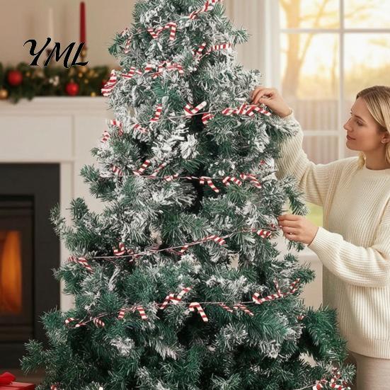 Flexible Wire Greenery 24.6FT Christmas Garland, Red Green Leaves/Striped Candy/Snowflake Shiny Tinsel Lightweight Bendable Garland Garlands for Xmas