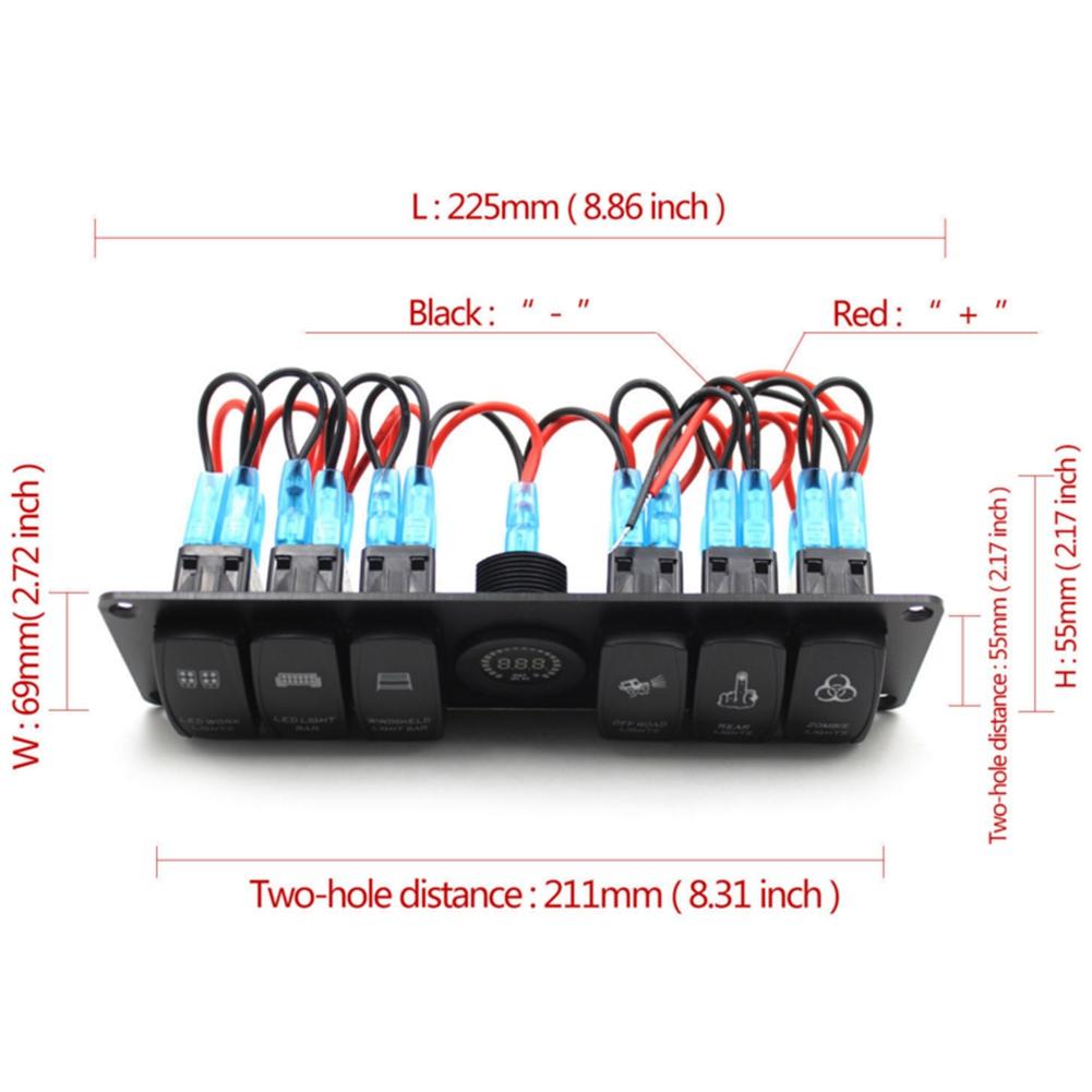 6 Gang Toggle Rocker Switch Panel Colorful LED Voltmeter for RV Car Marine Boat