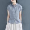 Camicetta da Donna Estiva Stile Cinese Sottile a Maniche Corte Colore Unico Larga Comoda Top Casual