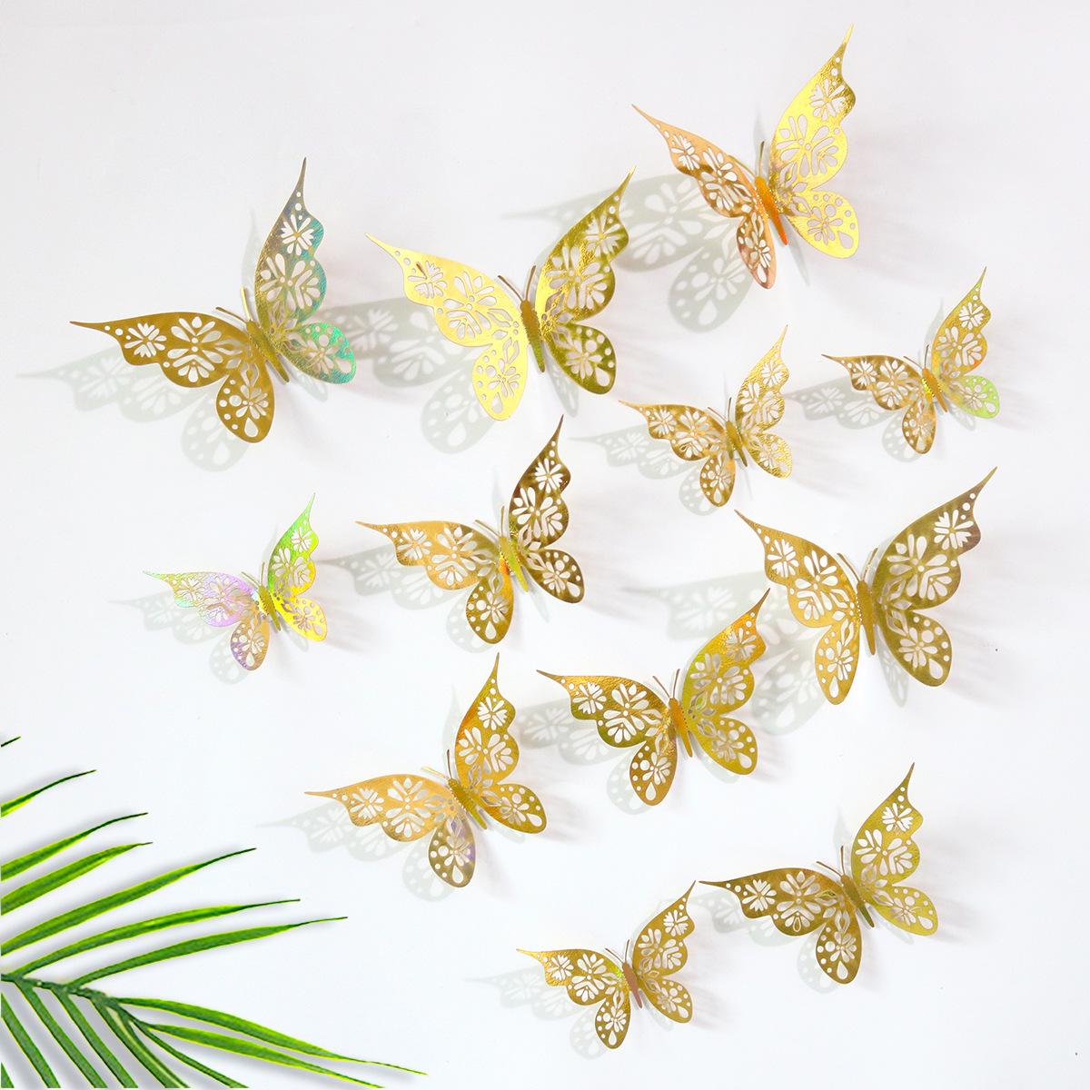

3D Three-Dimensional Hollow Butterfly Sticker Pvc Butterfly Wall Sticker Children S Birthday Wedding Decoration Supplies Single Butterfly - Gold B