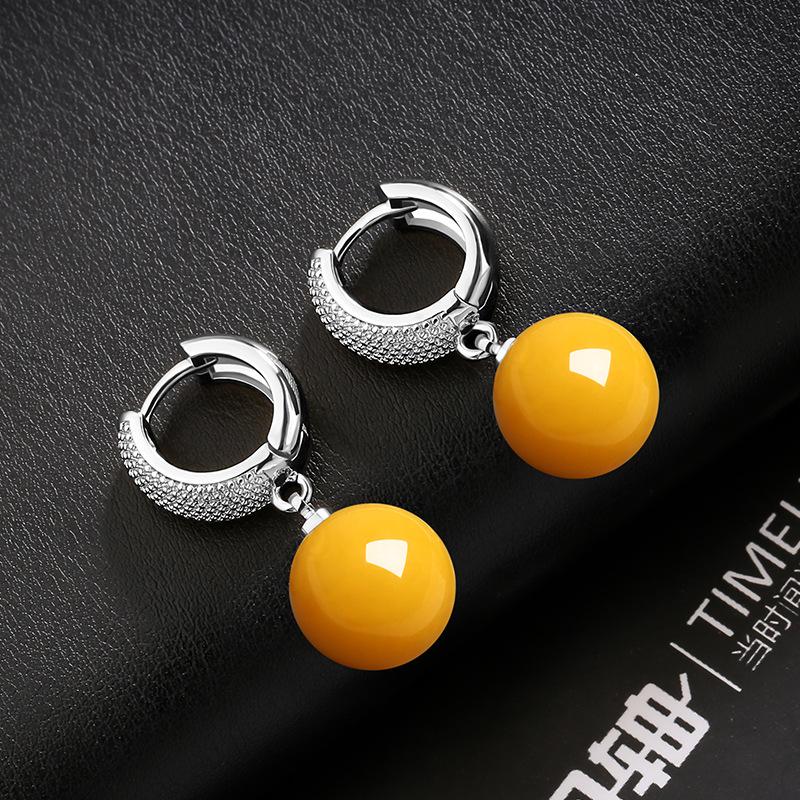 Women's Hypoallergenic Hoop Buckle Earrings Vintage Round Aamber Beeswax Drop Hanging Earring Lady Party Ear Decoration Zircon