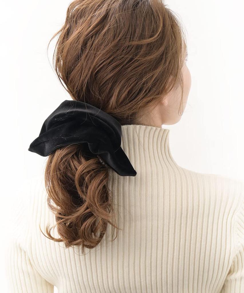 VINGTAINE Square Velvet Shiny Hair Adds and Casual Hair Accessory Scrunchie, Classic, Elegant, Scrunchie, Volume, Simple, Style, HS-165-BLACK