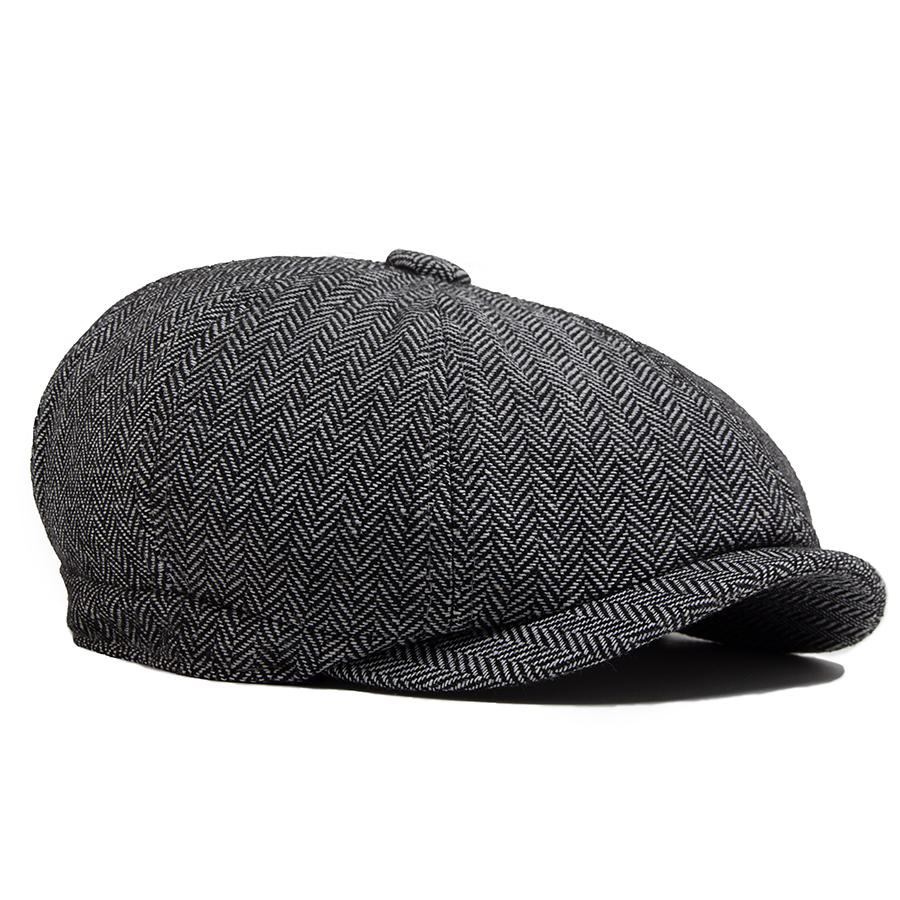 Herringbone Newsboy Caps Men Autumn Winter Vintage Berets Casual Flat Hats Fashion Retro Man Cap For 55-59cm Head Circum Ference