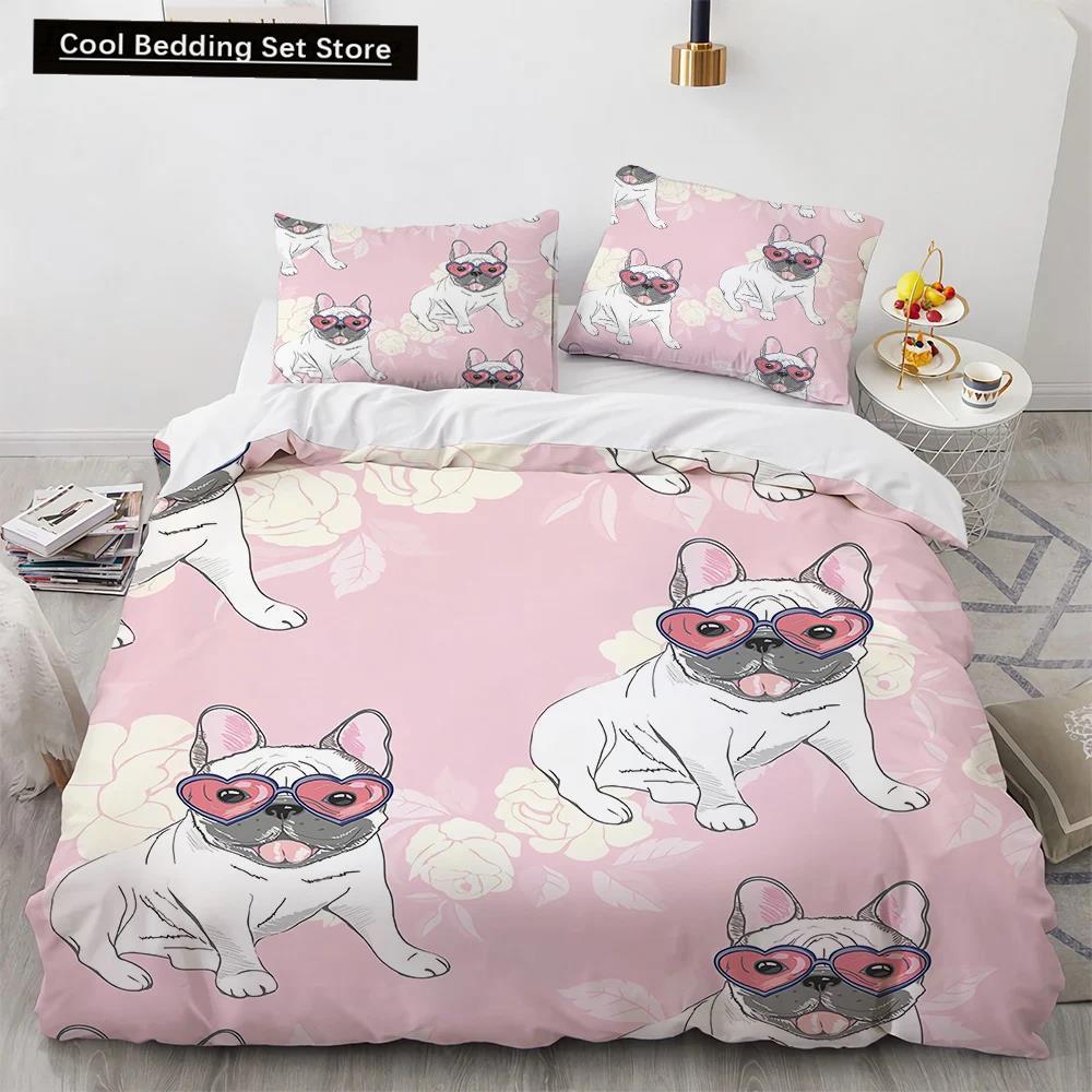 Corgi Dog King Queen Duvet Cover Yellow Cartoon Puppy Bedding Set For Kids Boys Girls Kawaii Pet Animal Pink 2/3Pcs Quilt Cover