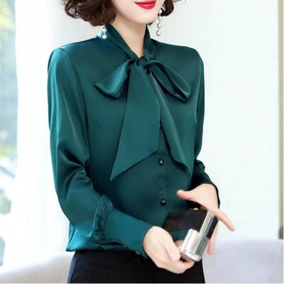 Lace-up Bow Chiffon Shirt Women's Long-sleeved Spring and Autumn New Fashion Loose Slimming Top