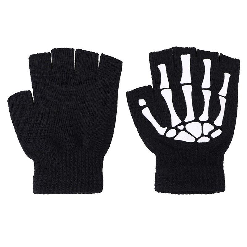 1Pair Fashion for Men Women Luminous Gloves Skull Claw Bone Party Supplies Halloween DIY Decoration Keep Warm Half-finger Gloves