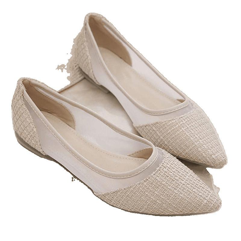 Mesh Breathable Women's Shoes New Year's New Flat-bottomed Pointed Head Shallow Mouth Single Shoes Xiaoxiangfeng Sandals with Skirts Doudou Shoes
