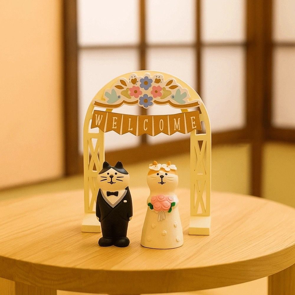 Zakka Ornamento Cerimonia Nuziale Fai da te Mini Statuetta Gatto Mini Arco Nuziale Giocattolo Decorazione Torta