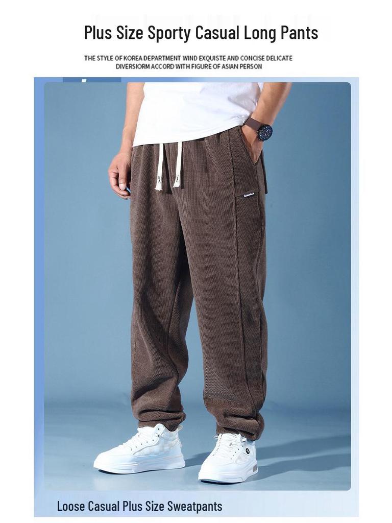 Men's Plus Size Cotton Fleece Pants: Spring/Autumn Straight-Leg Loose Fit for Casual Sportswear
