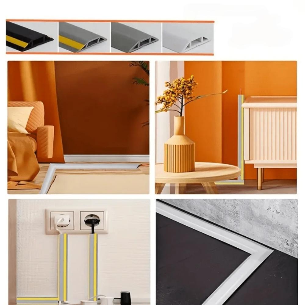 1pc 118.11inX1.57in Floor Cable Cover PVC Cord Protector Hider Power Cable Sleeves Wall Electric Wire Duct Slot Cable Manage
