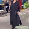 HNXC Abiti Casual da Donna Moda Autunno Inverno Colore Unito Stampa Manica Lunga Collo Polo Classico Raffinato
