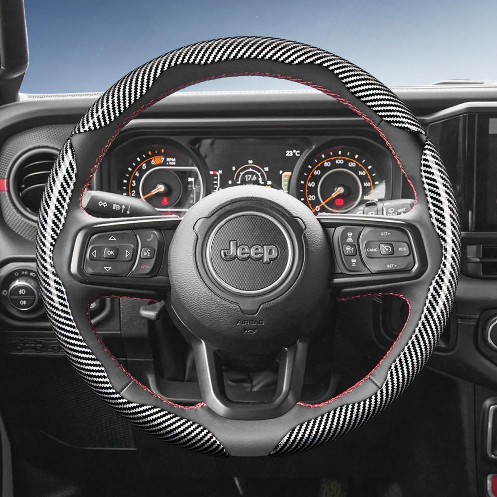 EPY1 Suitable for Jeep Carbon Fiber Texture Steering Wheel Cover Grand Cherokee Compass Wrangler Renegade Avenger Grand Wagoneer Red