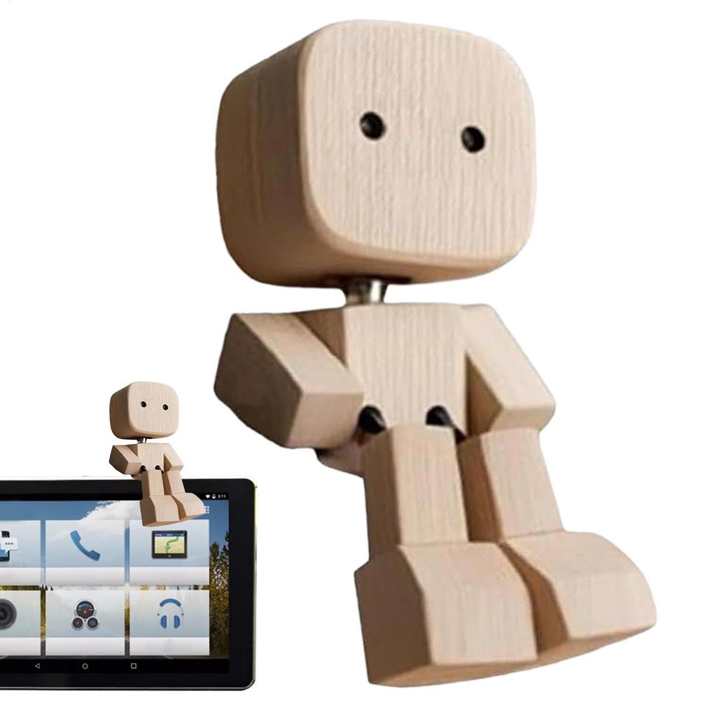 Wooden Man Figurine Shaking Feet Wooden Human Figure Funny Sculpture Dashboard Movable Ornament Car dashboard decoration doll