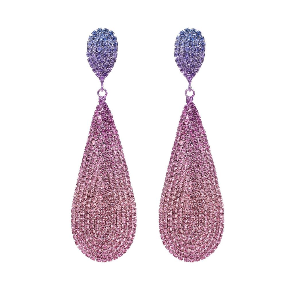 Heavy Industry Model Full of Diamond Powder Rhinestone Long Water Drop-shaped Earrings