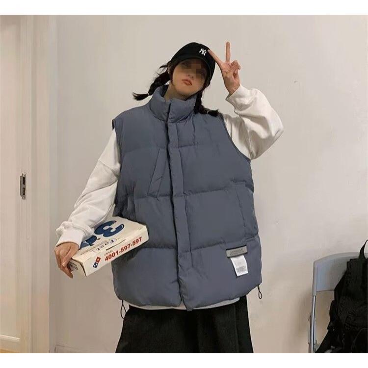 

Men s Trendy Stand-Up Collar Cropped Puffer Vest: Thickened Cotton for Autumn/Winter, Loose Fit for Sporty Couples XL синій