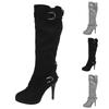 Warm Vintage Women's Knee High Leather Boots Long Mid Calf Heel Flat Shoes Boots Women's over The Knee Wide Calf Boots for Women