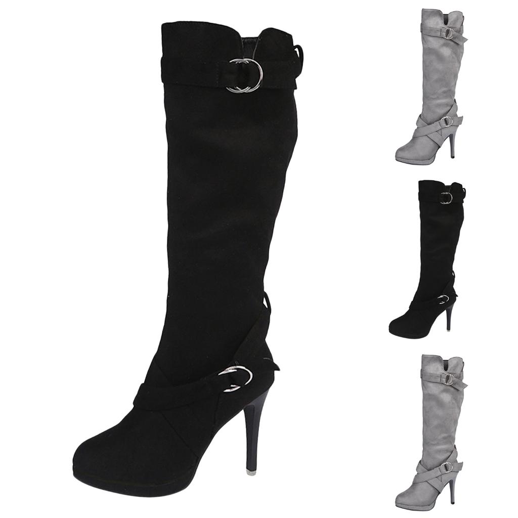 Warm Vintage Women's Knee High Leather Boots Long Mid Calf Heel Flat Shoes Boots Women's over The Knee Wide Calf Boots for Women