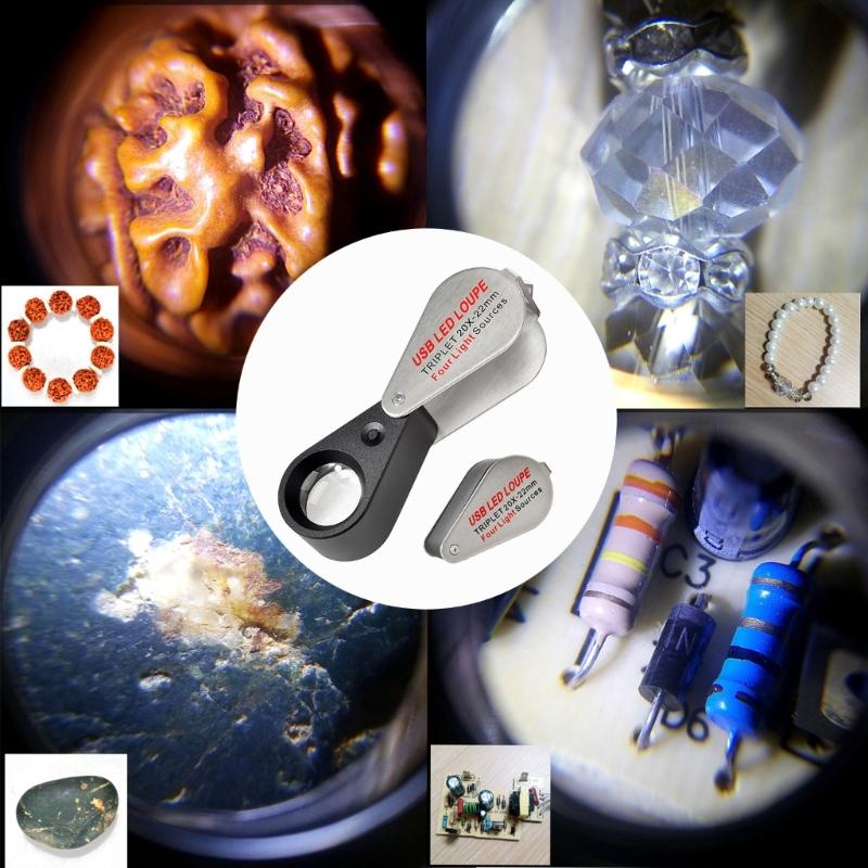 Lupa de Mano 10X/20X/30X Lente de Aumento con Luz LED Lupa para Ojos para Inspección Joyería Sellos Lupa
