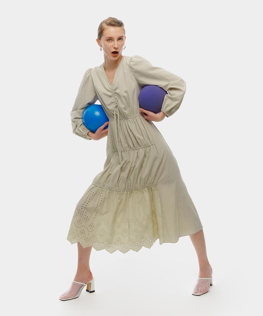 Etmont Stair Shirring Punching Dress Light Green