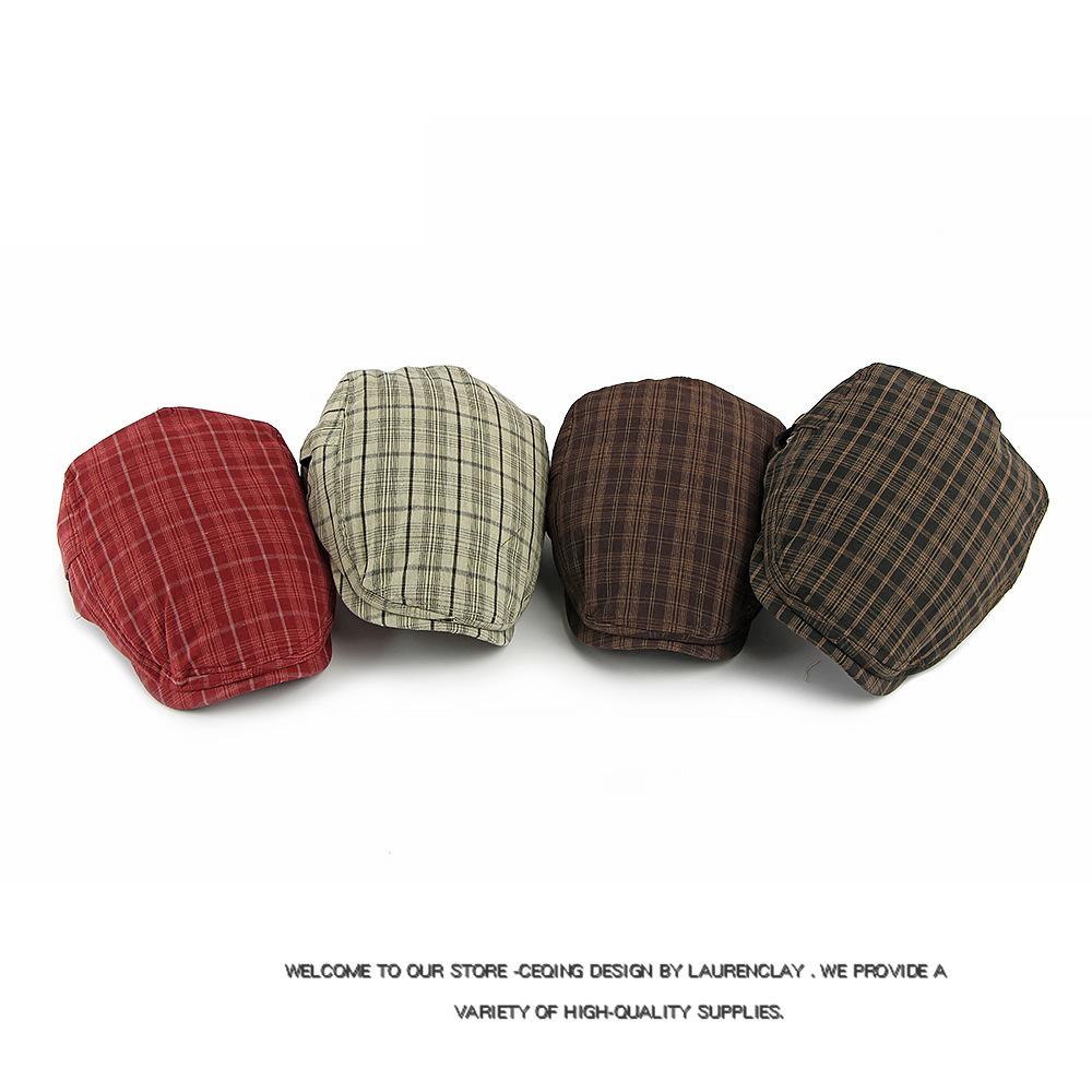 Summer Breathable Plaid Forward Cap British Vintage Cap Adjustable Unisex Beret