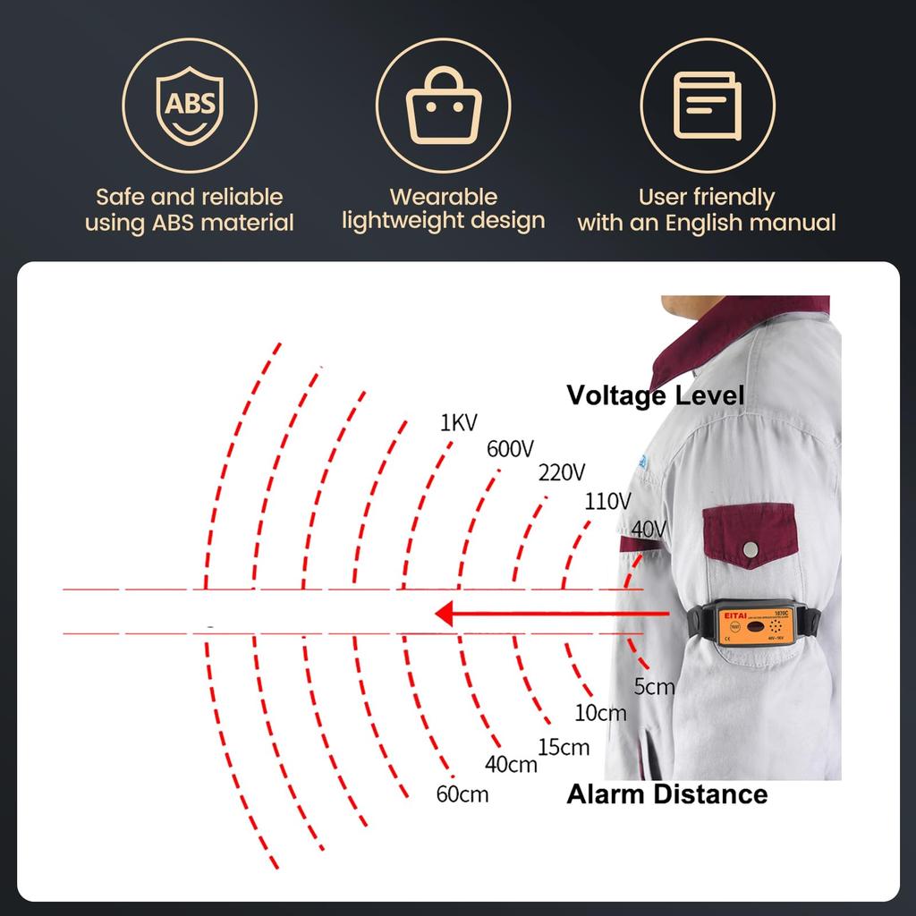 EITAI Electric Live Line Proximity Direct from Voltage Alarm Voltage Voltage Voltage Proximity Alarm Meter, ETCR1870C, Armband-Style Alarm, 40V-1kV,