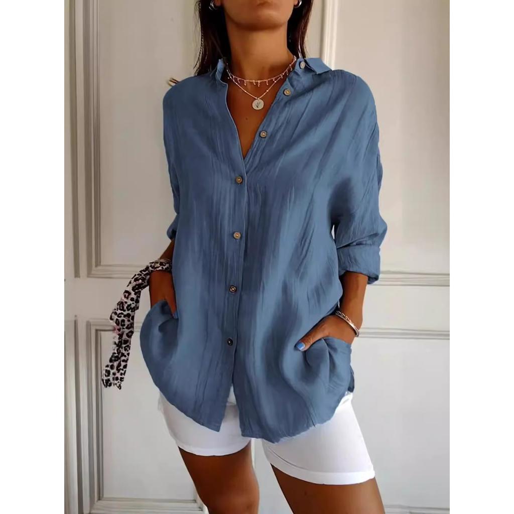 Women's, Elegant Vacation Style, V-neck Top, Loose Shirt, Casual, Slimming, Breathable, Comfortable Shirt