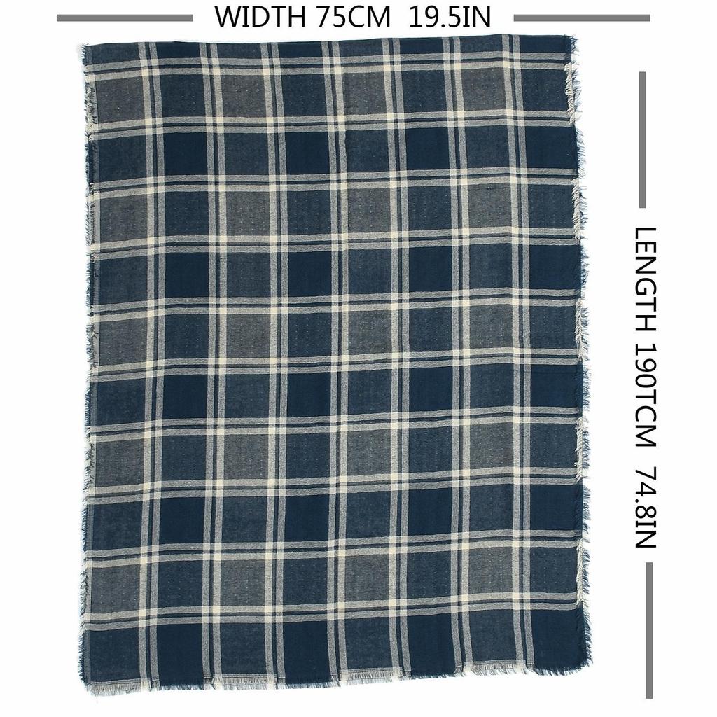 Trendy Winter Men Scarf Cotton Linen Plaid Men's Scarves Double-side Black Navy Tassel Long Shawl Bufandas Male Accessories